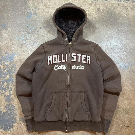 Premium Thrifted Vintage Hollister Co. Men's Brown Hoodie – High-Quality Comfort & Style
